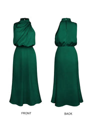High-End Silk Satin Sleeveless Long Dress