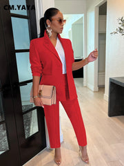 Solid Blazer Suit and Pants 2 Piece Set