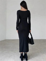Long Sleeve Solid Slim High Waist Bodycon Maxi Dress