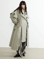 Green Drawstring Irregular Long Trench