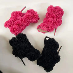 Peep Toe Rose Flower Ankle Boots