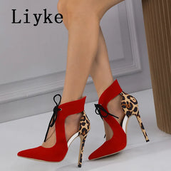 Sexy Red Pointed Toe Lace Up High Heels
