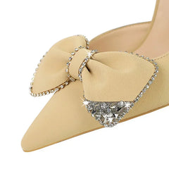 Plus Size Rhinestone Bowknot Red Orange Side Hollow Heels