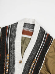 Rivet Patchwork Tassel V-neck Long Sleeve Single Breasted Contrast Color Jacket