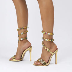 Luxury Crystal Embellished Wraparound High heel Gladiator Sandal
