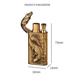 3D Relief Dragon Crocodile Double Fire Lighter Metal Windproof Jet Fire Open Fire Conversion Gas Lighter Smoking Gift