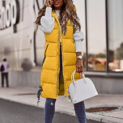 Long Hooded Warm Padded Vest