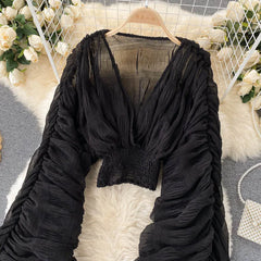 Sexy Chiffon See Through Super Long Sleeve Blouse