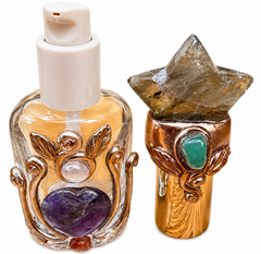 Smoky Quartz Star & Chalcedony Crystal Bottle – Amethyst & Rose Quartz Sacred Vessel