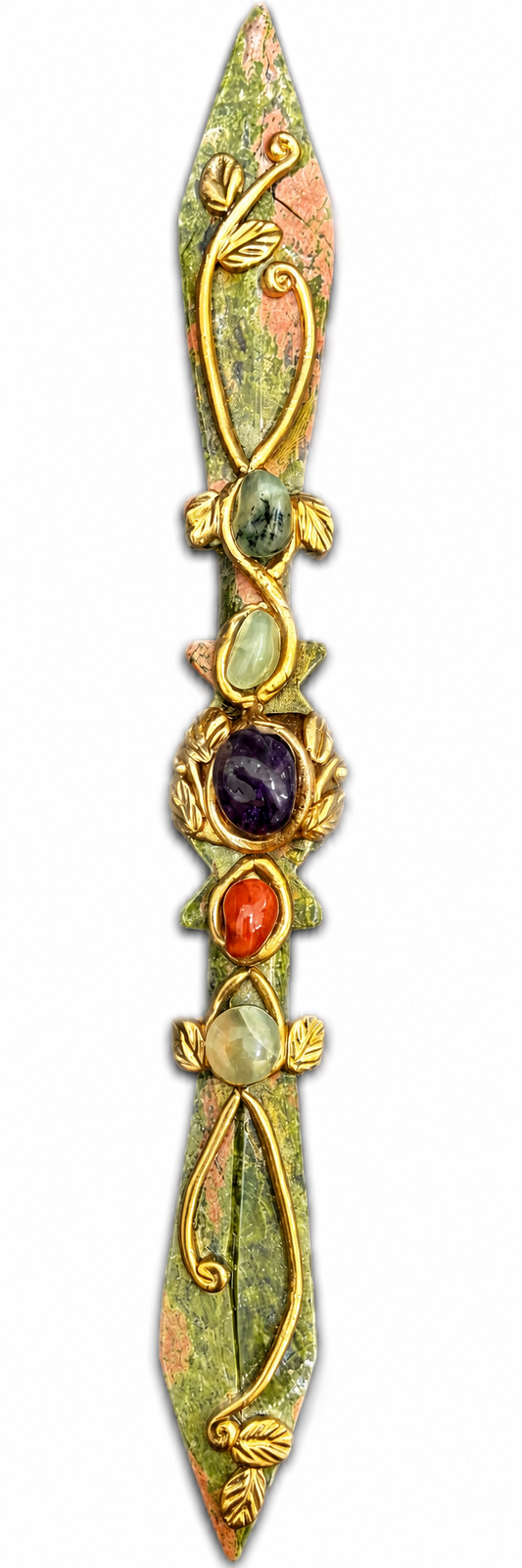 Sacred Unakite Ritual Double Dagger – Carnelian, Amethyst & Prehnite Energy