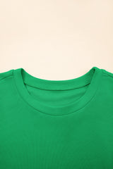 Bright Green Ribbed Pearl Beaded Puff Sleeve Top