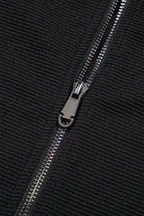 Black Textured Ruffled Sleeve Zipped Top and Wide Leg Pants Set