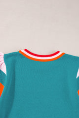 Turquoise Contrast Flutter Sleeves Knitted Sweater T Shirt