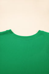 Bright Green Ribbed Pearl Beaded Puff Sleeve Top
