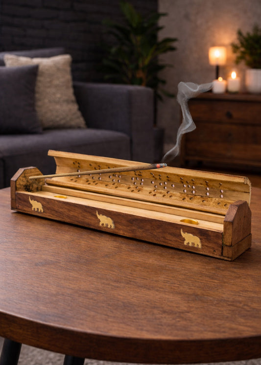 Brass Inlay Elephant Coffin Incense Burner