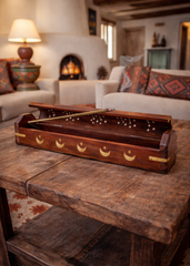 Brass Inlay Moon & stars Coffin Incense Burner