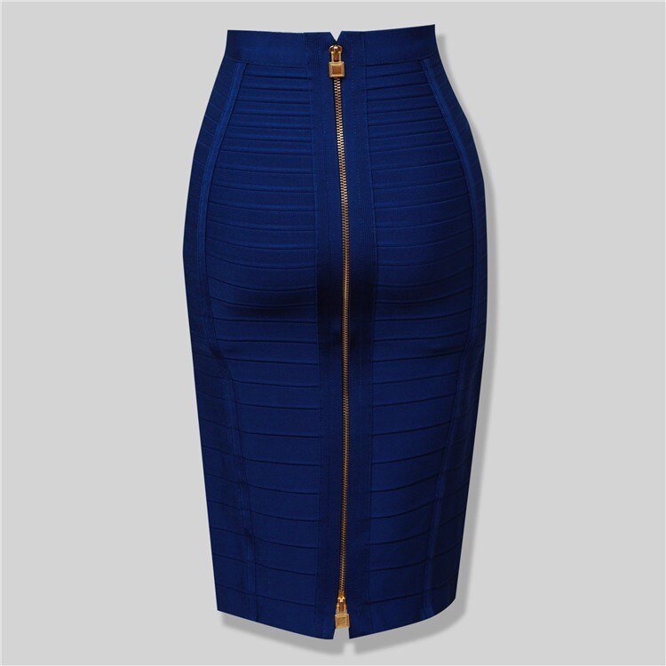 13 Colors Plus Size XL XXL 58cm Women Sexy Zipper Black Blue Orange Red Rayon Bandage Skirt 2021 Designer A Line Skirt Faldas - Polished 24/7