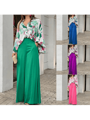 2023 European and American Women's New Print Casual Suit Loose Large Polo Shirt High Waist Wide Leg Pants 2 Piece Set - Polished 24/7