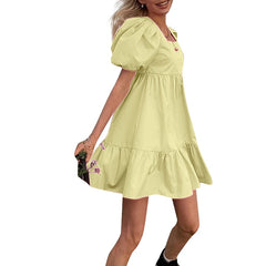 Women's Off Shoulder Flounce Puffy Sleeve High Waist Ruffles Mini Dress Bohemian style Prom A-Line Dress