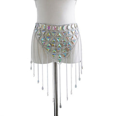 AKYZO Crazy Crystal Sequin Women 2 Piece Sets Funny Festival Outfits Handmade Patchwork Metal Tassel Chain Crop Top Women's Set - Polished 24/7