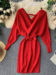 Batwing Sleeve Knitted Sweater Dress - Polished 24/7