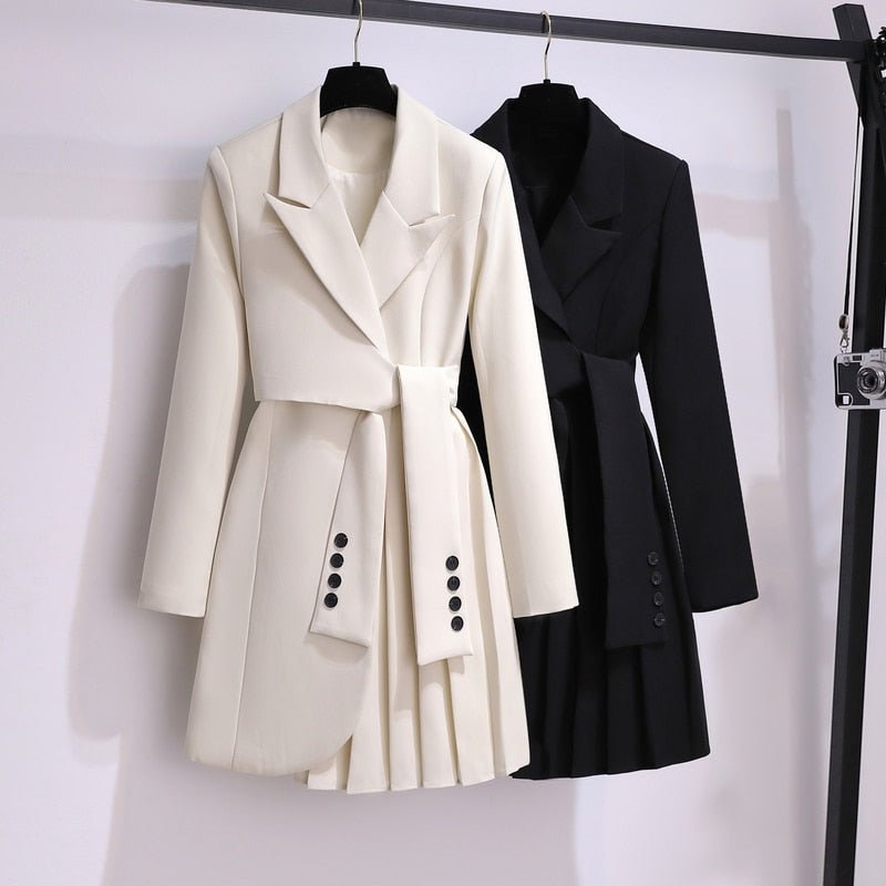 Blazer Women 2023 Spring New Fashion Women Clothing Suit Skirt Jacket Belt Waist Slim Suit Women Blazer Long Coat Black Blazers - Polished 24/7