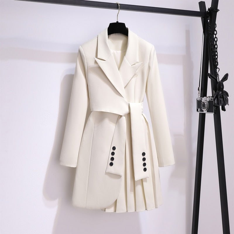 Blazer Women 2023 Spring New Fashion Women Clothing Suit Skirt Jacket Belt Waist Slim Suit Women Blazer Long Coat Black Blazers - Polished 24/7
