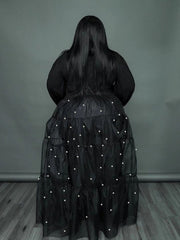 Elegant Casual Women Dresses Patchwork Transparent Mesh Dress with Pearls Plus Size - Polished 24/7