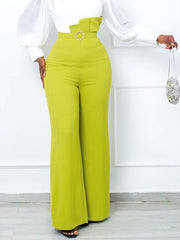 Elegant High Waist Pearl Belt Peplum Wide Leg - Polished 24/7