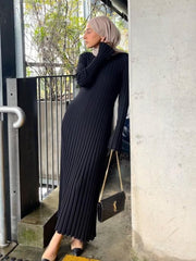 Elegant Knit Soft Pleated Fall/Winter Dress Winter - Polished 24/7