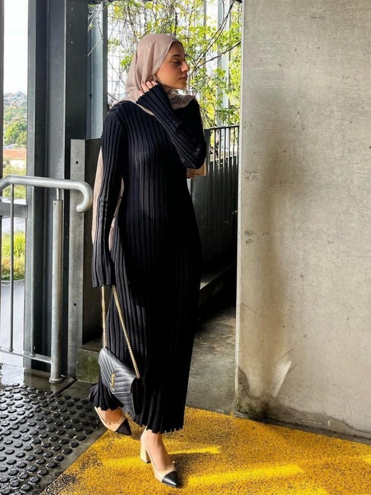 Elegant Knit Soft Pleated Fall/Winter Dress Winter - Polished 24/7