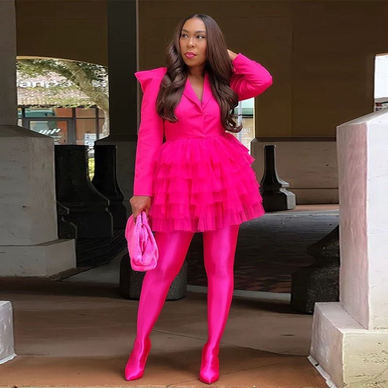 Elegant Layered Puffy Mesh Long Bodycon Dress - Polished 24/7