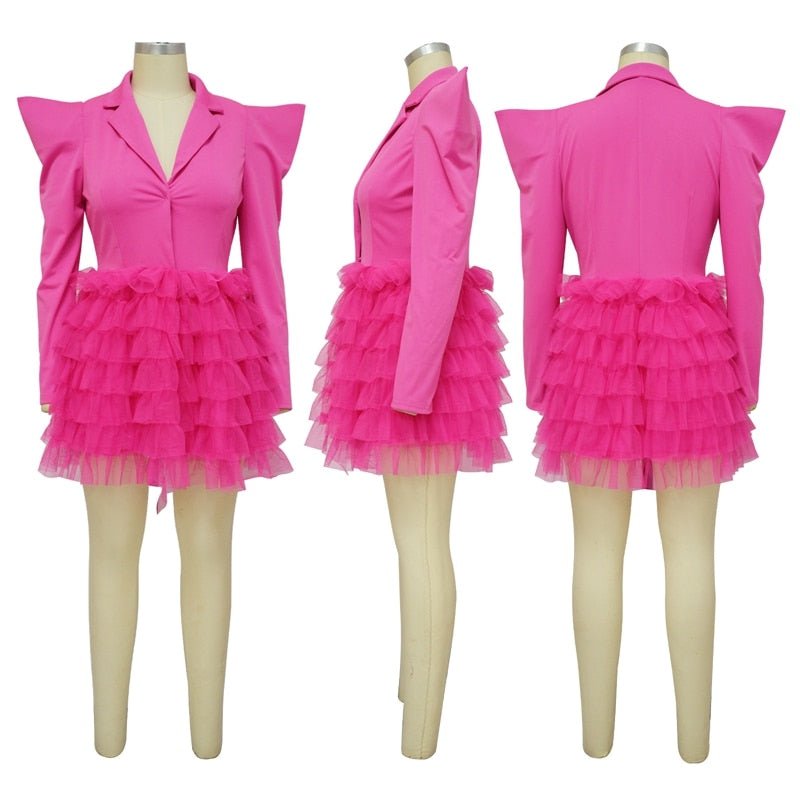 Elegant Layered Puffy Mesh Long Bodycon Dress - Polished 24/7