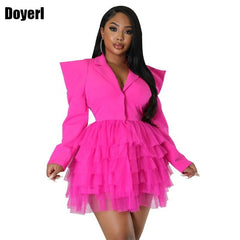 Elegant Layered Puffy Mesh Long Bodycon Dress - Polished 24/7