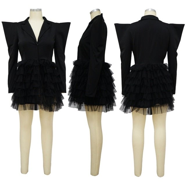 Elegant Layered Puffy Mesh Long Bodycon Dress - Polished 24/7