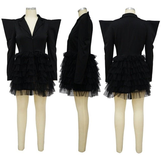 Elegant Layered Puffy Mesh Long Bodycon Dress - Polished 24/7