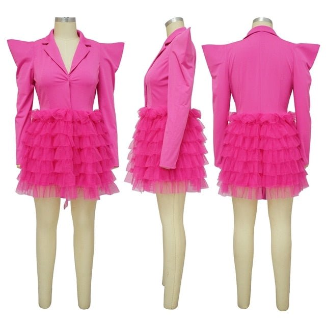 Elegant Layered Puffy Mesh Long Bodycon Dress - Polished 24/7