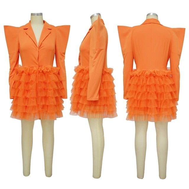 Elegant Layered Puffy Mesh Long Bodycon Dress - Polished 24/7