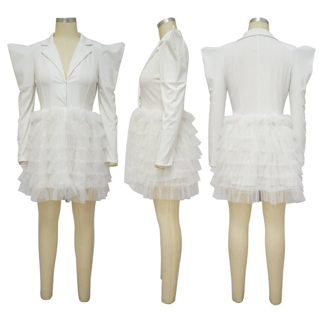 Elegant Layered Puffy Mesh Long Bodycon Dress - Polished 24/7