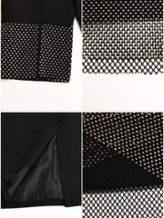 Fantoye Glitter Diamond Shiny Women Blazer Set Double Layer Blazer Fishnet Skirt Female Two Piece Set Fashion Club Night Outfits - Polished 24/7