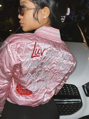 Fashion Varsity Jacket Women Autumn Winter 2023 Casual Letter Embroidery Quilted Coat Cotton Padded Jacket Streetwear Parkas Red - Polished 24/7