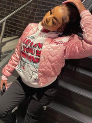 Fashion Varsity Jacket Women Autumn Winter 2023 Casual Letter Embroidery Quilted Coat Cotton Padded Jacket Streetwear Parkas Red - Polished 24/7