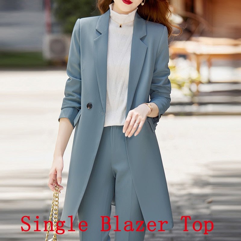 High End Office Professional Women's Blazer Pants 2-Piece Set Fall Fashion Long Female Jacket Over Business Suit Casual Trousers - Polished 24/7