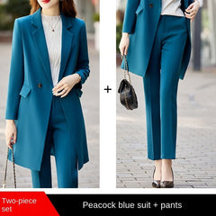 High End Office Professional Women's Blazer Pants 2-Piece Set Fall Fashion Long Female Jacket Over Business Suit Casual Trousers - Polished 24/7
