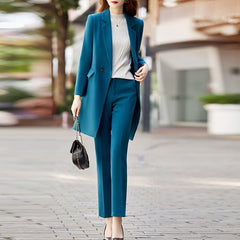 High End Office Professional Women's Blazer Pants 2-Piece Set Fall Fashion Long Female Jacket Over Business Suit Casual Trousers - Polished 24/7