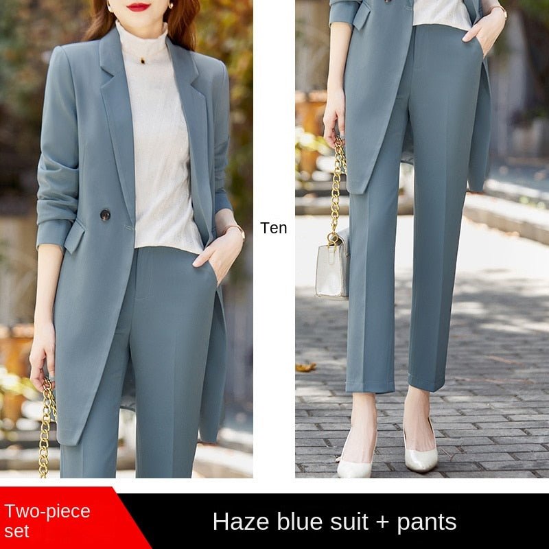 High End Office Professional Women's Blazer Pants 2-Piece Set Fall Fashion Long Female Jacket Over Business Suit Casual Trousers - Polished 24/7