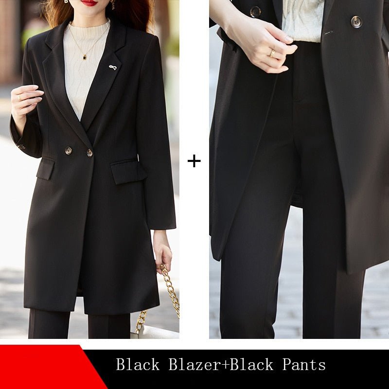 High End Office Professional Women's Blazer Pants 2-Piece Set Fall Fashion Long Female Jacket Over Business Suit Casual Trousers - Polished 24/7
