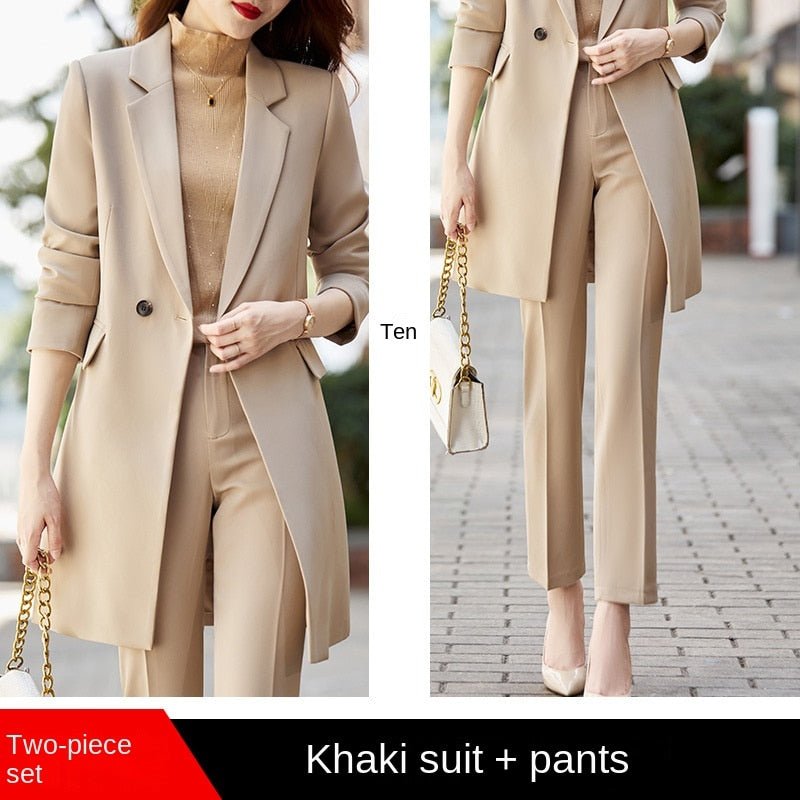 High End Office Professional Women's Blazer Pants 2-Piece Set Fall Fashion Long Female Jacket Over Business Suit Casual Trousers - Polished 24/7