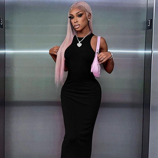 Hugcitar Ribbed Sexy Y2K Clothes Sleeveless Bodycon Maxi Dresses For Women Club Birthday Party Streetwear Elegant Outfits - Polished 24/7