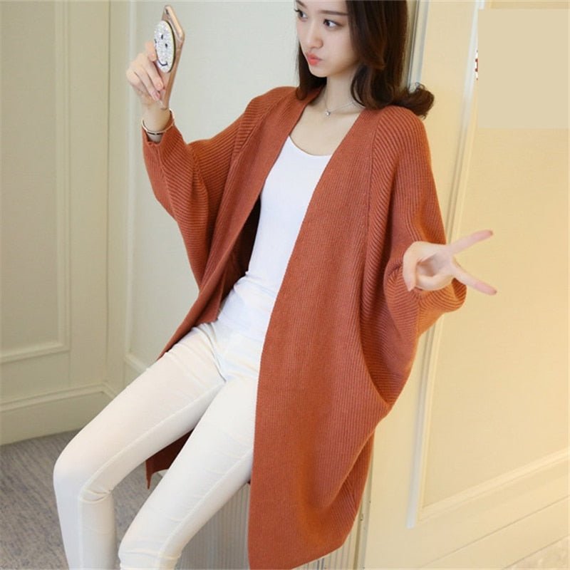 Long Cardigan Bat Sleeve Knitted Sweater - Polished 24/7